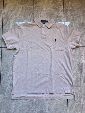 Polo Ralph Lauren Mens Light Beige Heather Custom Fit Mesh Embroidered Polo XL